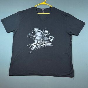 Street Fighter Black Graphic V-neck T-Shirt